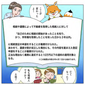 トウキツネ「相続したら登記が必須で罰則もあるけど手続きはカンタンになったよ!」共有者に行方不明者がいても何とかできるようになったよ!」
